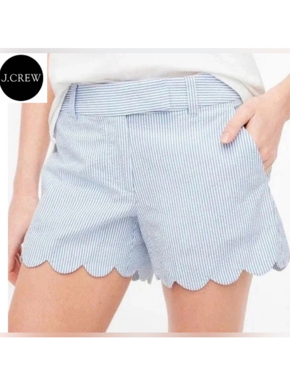 J. Crew Light Blue Seersucker Scallop-Hem Shorts